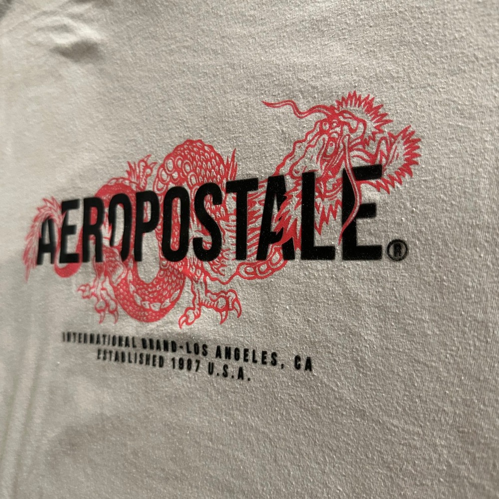 Aeropostale Mens Tan Red Dragon Graphic T-Shirt Y2K Inspired Logo Tee Large